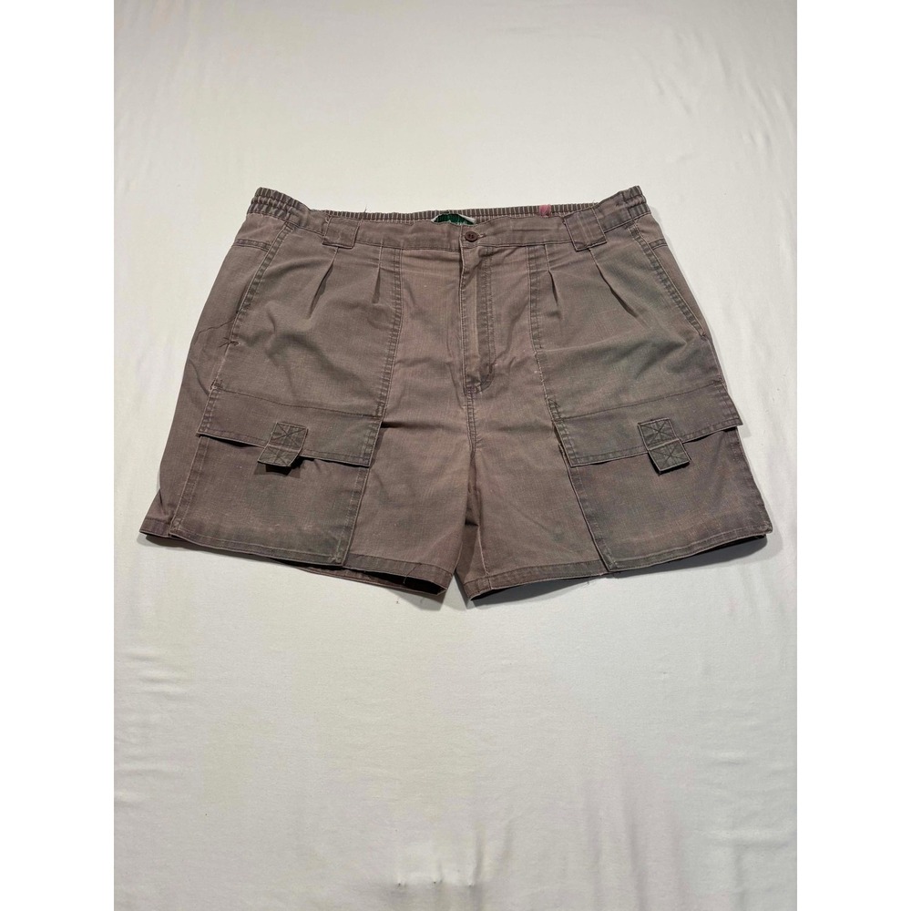 Steeplechase Vintage Mens Cargo Shorts Brown‎ Pleated Elastic Waist Size Large